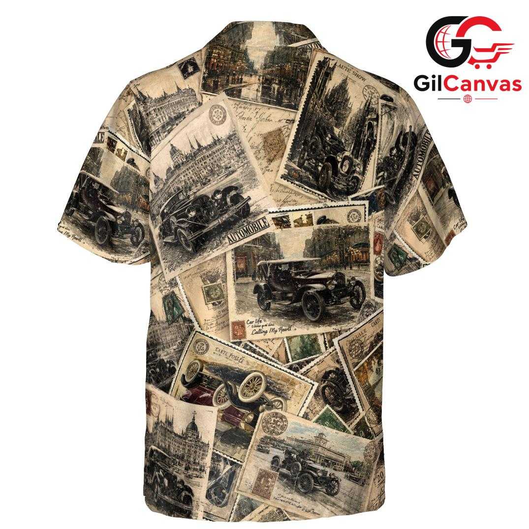 Classic Car Retro Beach Shirt, Unisex Vacation Apparel for Summer Parties