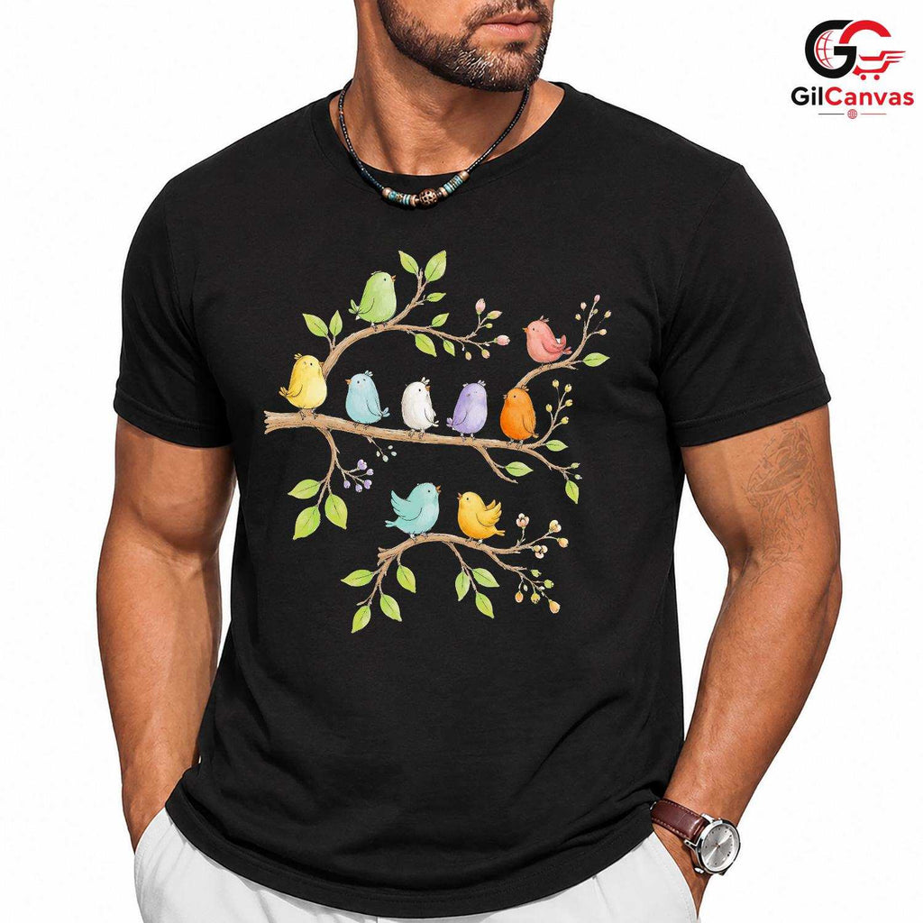 Colorful Bird Floral Tee Shirt Spring Event Cute Nature Unisex Graphic Tee