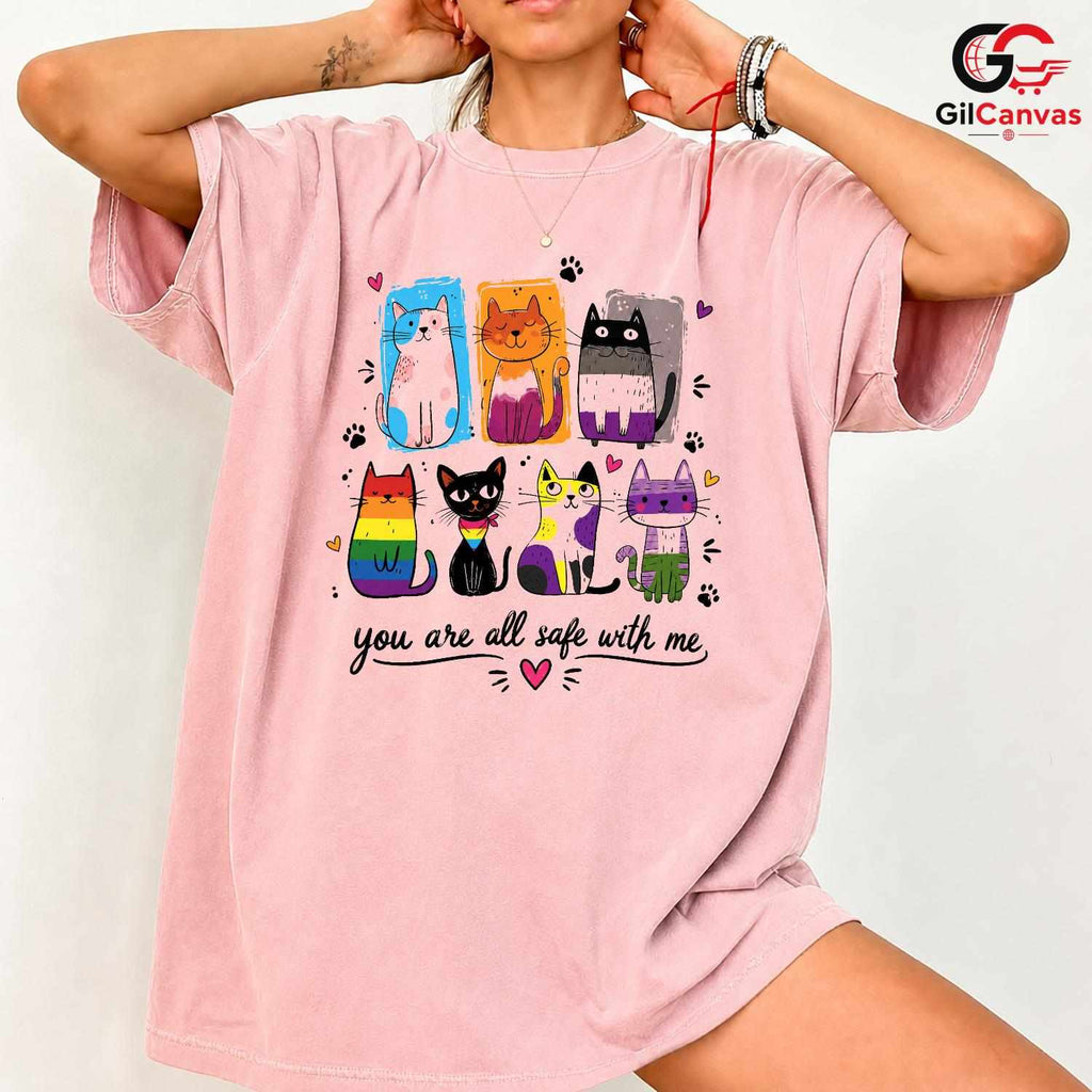 Colorful Cat Awareness T-Shirt Cute Feline Lover Gift Unisex Graphic Apparel