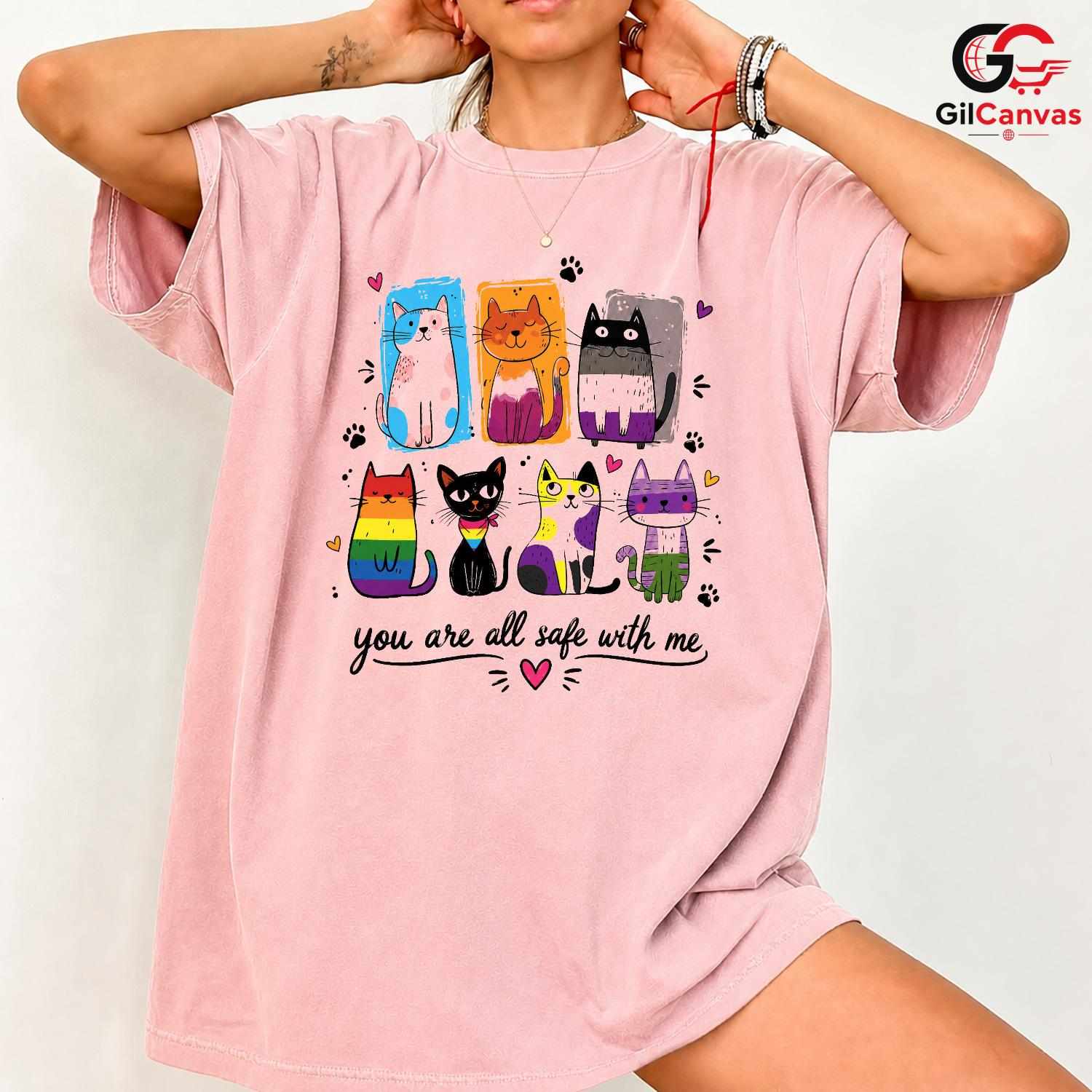 Colorful Cat Awareness T-Shirt Cute Feline Lover Gift Unisex Graphic Apparel