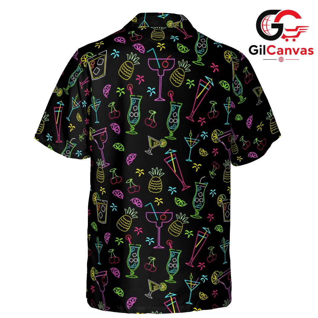 Colorful Cocktail Hawaiian Shirt, Casual Unisex Wear For Summer Beach Parties