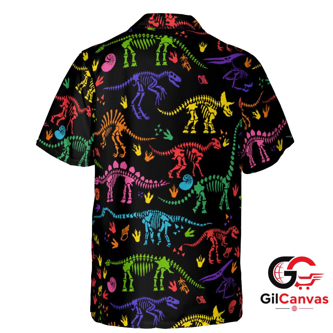 Colorful Dino Hawaiian Shirt For Summer Fun Perfect Kids Trendy Apparel