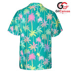 Colorful Palm Tree Shirt Men, Tropical Style Beach Wear Summer Vacations