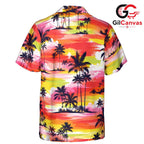 Colorful Palm Tree Sunset Tee, Mens Tropical Aloha Style Summer Beach Vacation