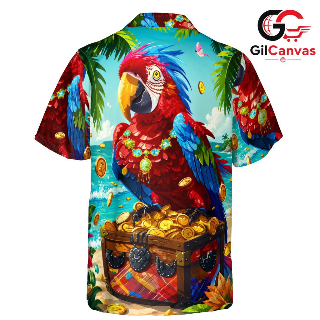 Colorful Parrot Beach Shirt, Fun Men Tropical Vibes Summer Party Styles