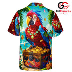 Colorful Parrot Beach Shirt, Fun Men Tropical Vibes Summer Party Styles
