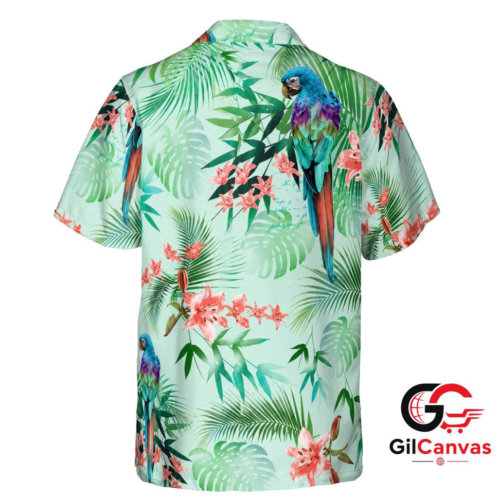 Colorful Parrot Hawaiian Shirt For Summer Parties Men Tropical Floral Vibe