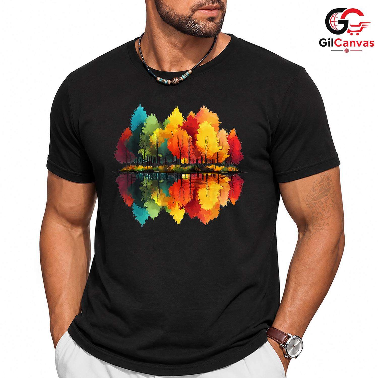 Colorful Tree Reflection Shirt Unisex Perfect Nature Lover Fall Season Gift