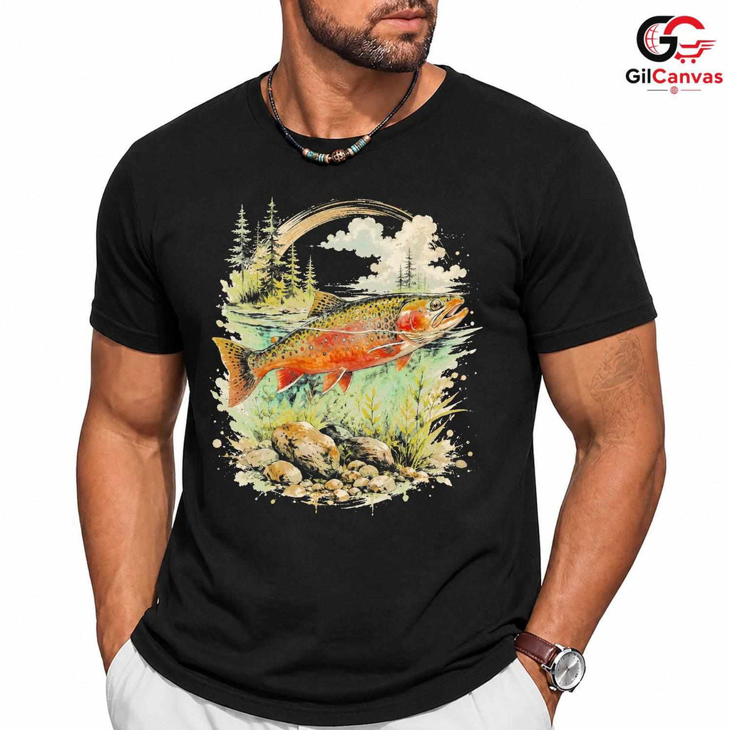 Colorful Trout Fishing T-Shirt Unisex Outdoor Enthusiast Nature Lover Graphic Tee