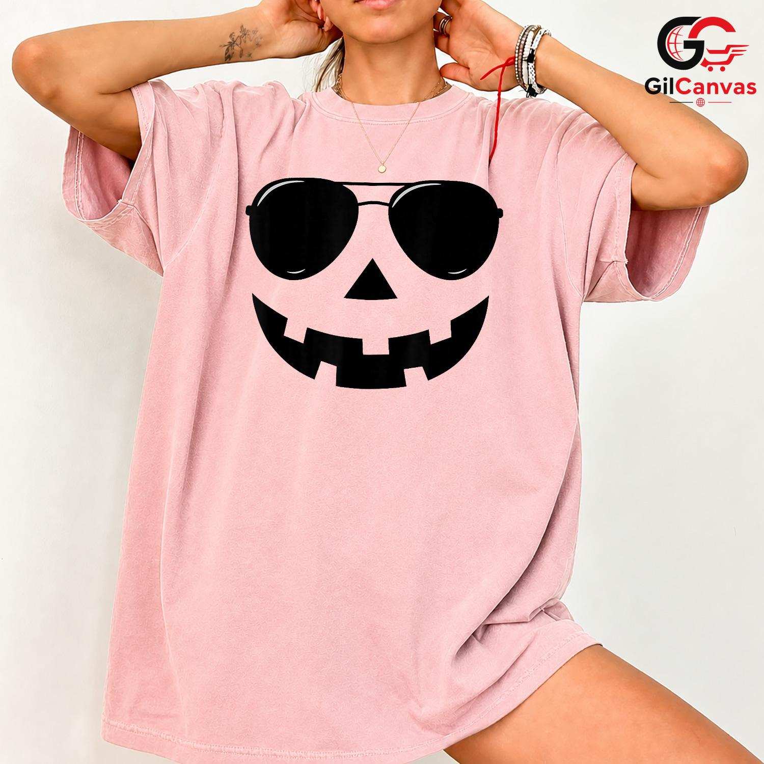 Cool Pumpkin Face Funny T-Shirt Unisex Spooky Halloween Gift For Kids Teens