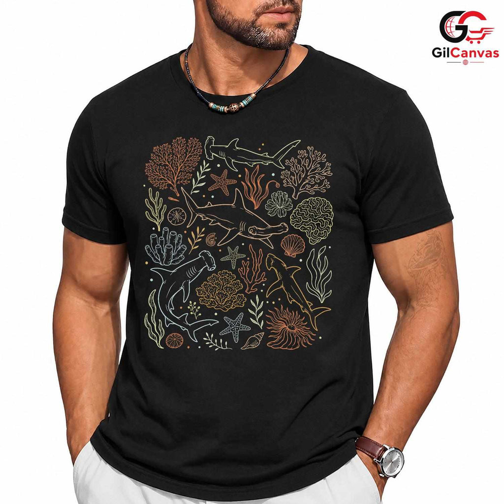 Coral Reef Shark T-Shirt Underwater Adventure Beachwear Ocean Unisex Apparel