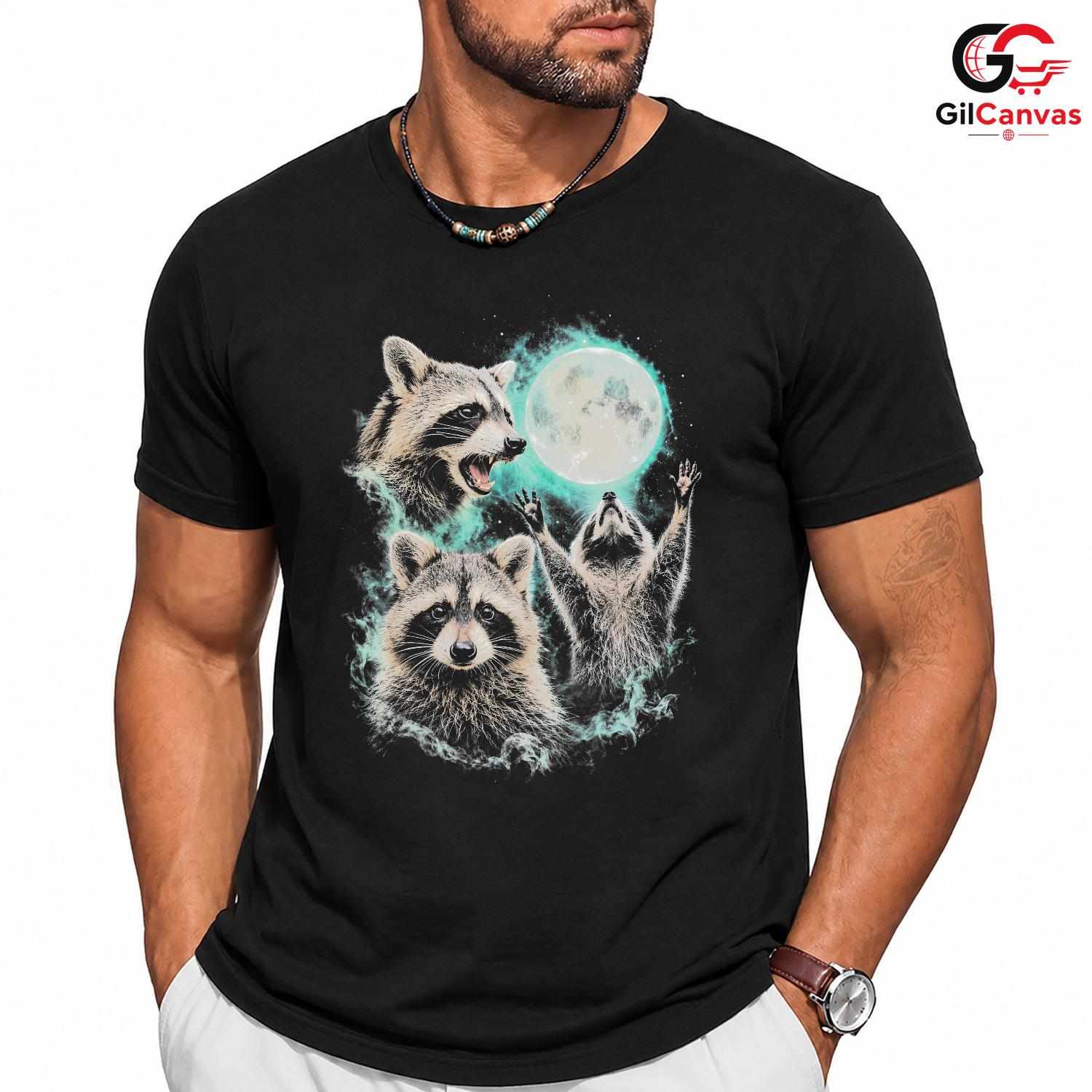 Cosmic Moon Raccoon T-Shirt Mystical Forest Animal Space Unisex Galaxy Gift Tee
