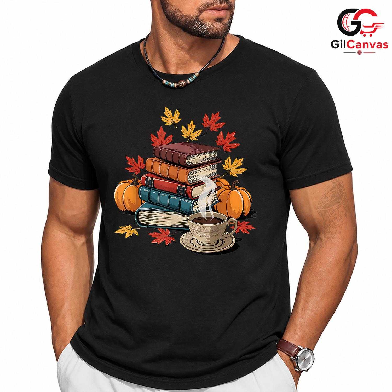 Cozy Autumn Reading T-Shirt Unisex Pumpkin Spice Fall Harvest Coffee Gift