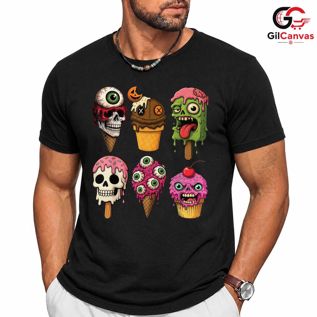 Creepy Ice Cream Skull T-Shirt Unisex Cool Halloween Party Gift Teens Adults