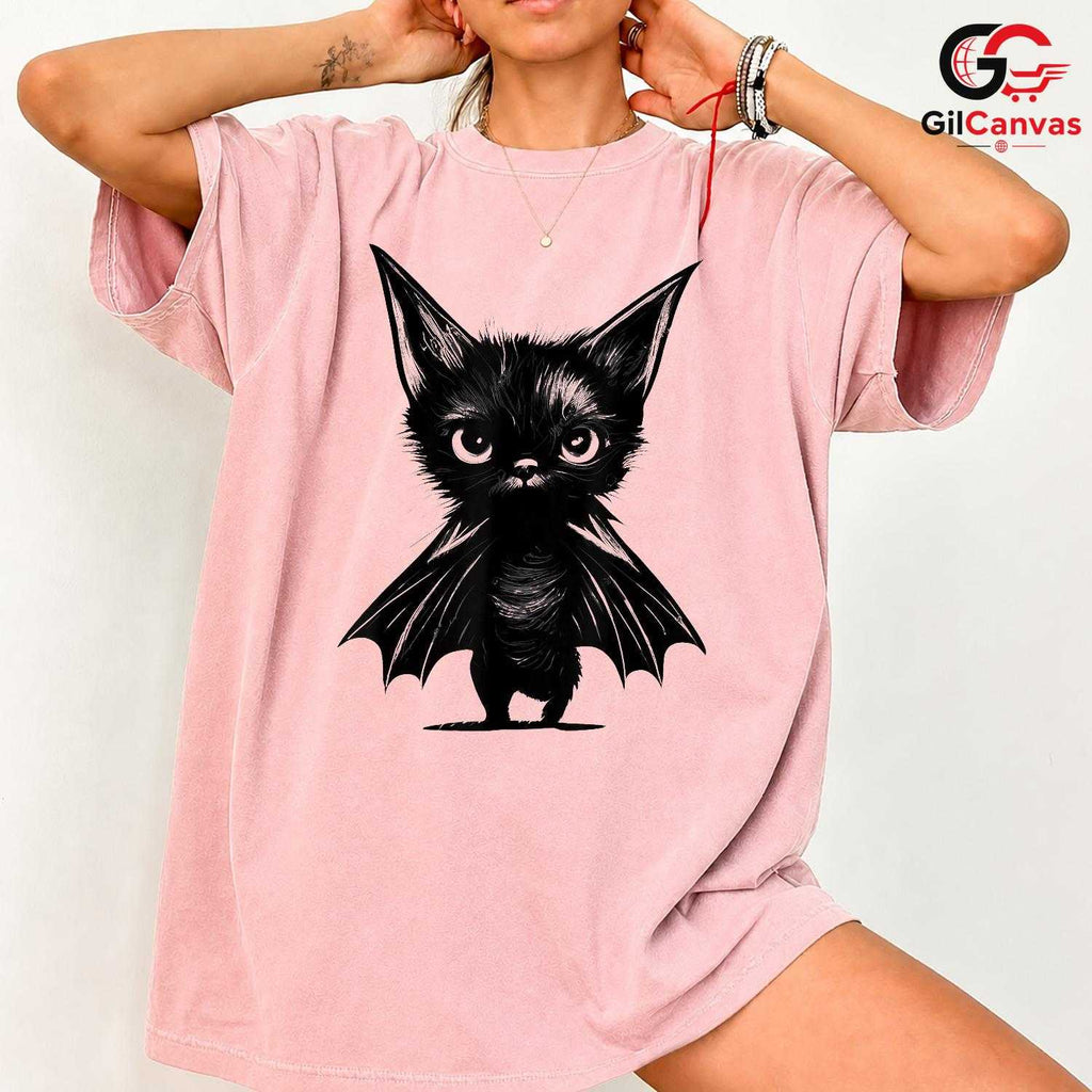 Cute Bat Cat Halloween T-Shirt Unisex Fun Spooky Pet Lover Gift Idea For Kids