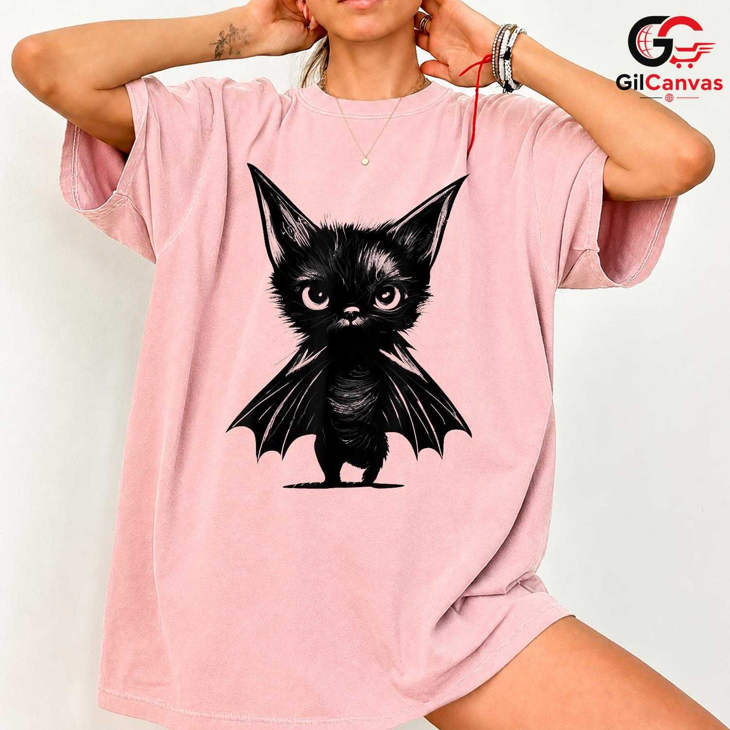 Cute Bat Cat Halloween T-Shirt Unisex Fun Spooky Pet Lover Gift Idea For Kids