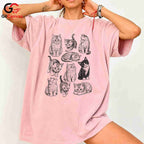 Cute Cat Illustration T-Shirt Feline Lover Perfect Gift Idea Women Men Shirt
