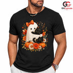 Cute Ghost And Cat Tee Shirt Unisex Fun Spooky Halloween Gift Idea For Kids