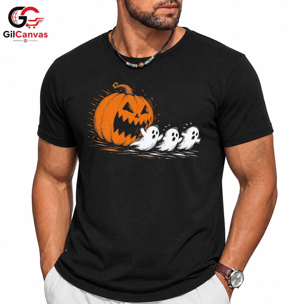 Cute Ghost Pumpkin T-Shirt Halloween Perfect Kids Fun Graphic Tee Boys Girls