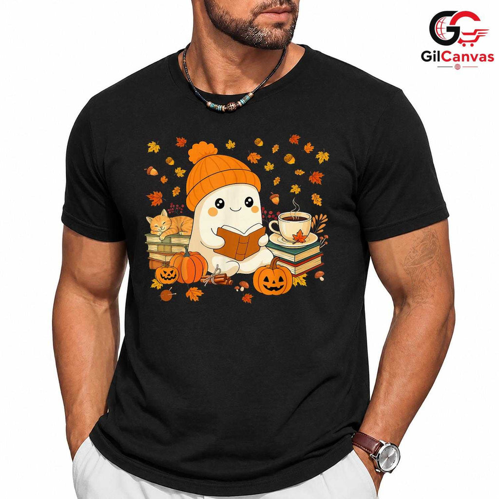 Cute Ghost Reading T-Shirt Unisex Spooky Halloween Book Gift Kids And Teens