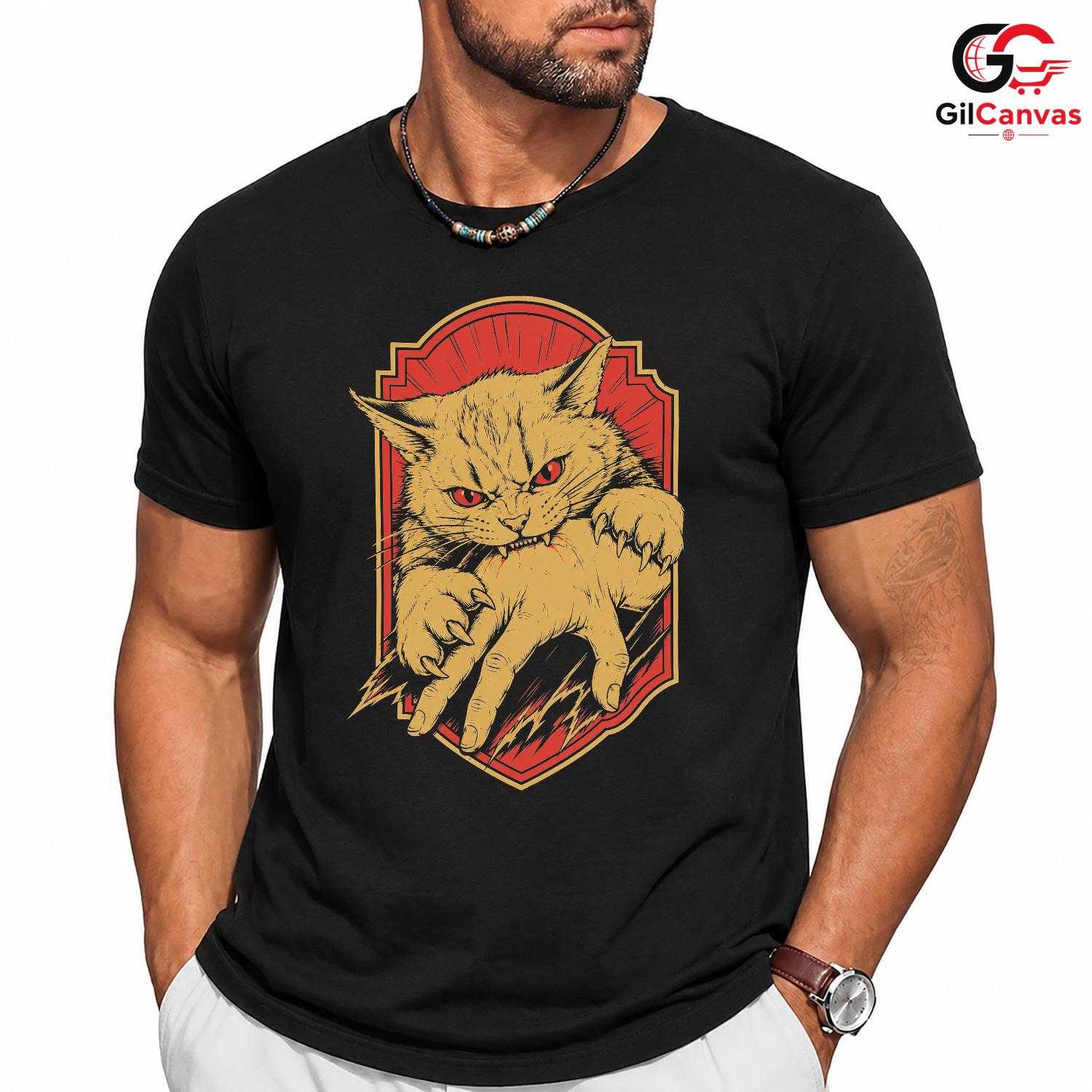 Dark Gothic Angry Cat T-Shirt Feline Attack Halloween Unisex Pet Graphic Apparel