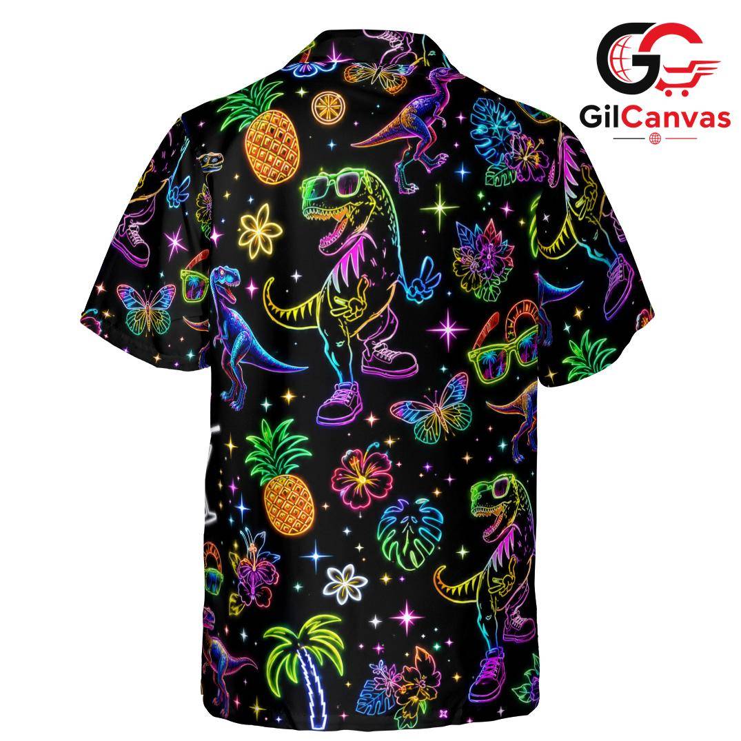 Dinosaur Tropical Hawaiian Tee, Fun Unisex Vacation Apparel Summer Outings