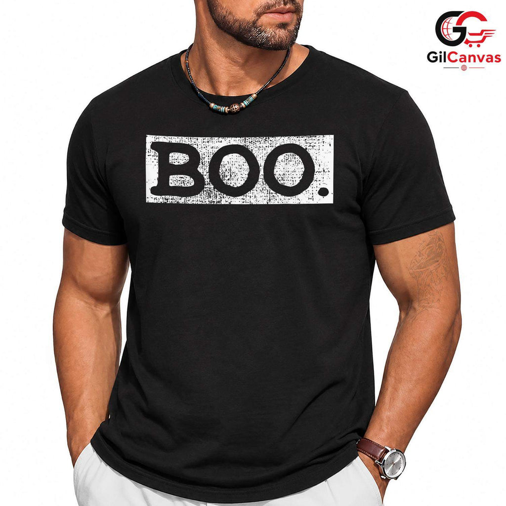 Distressed Boo Ghostly Text T-Shirt Unisex Spooky Fall Party Costume For All