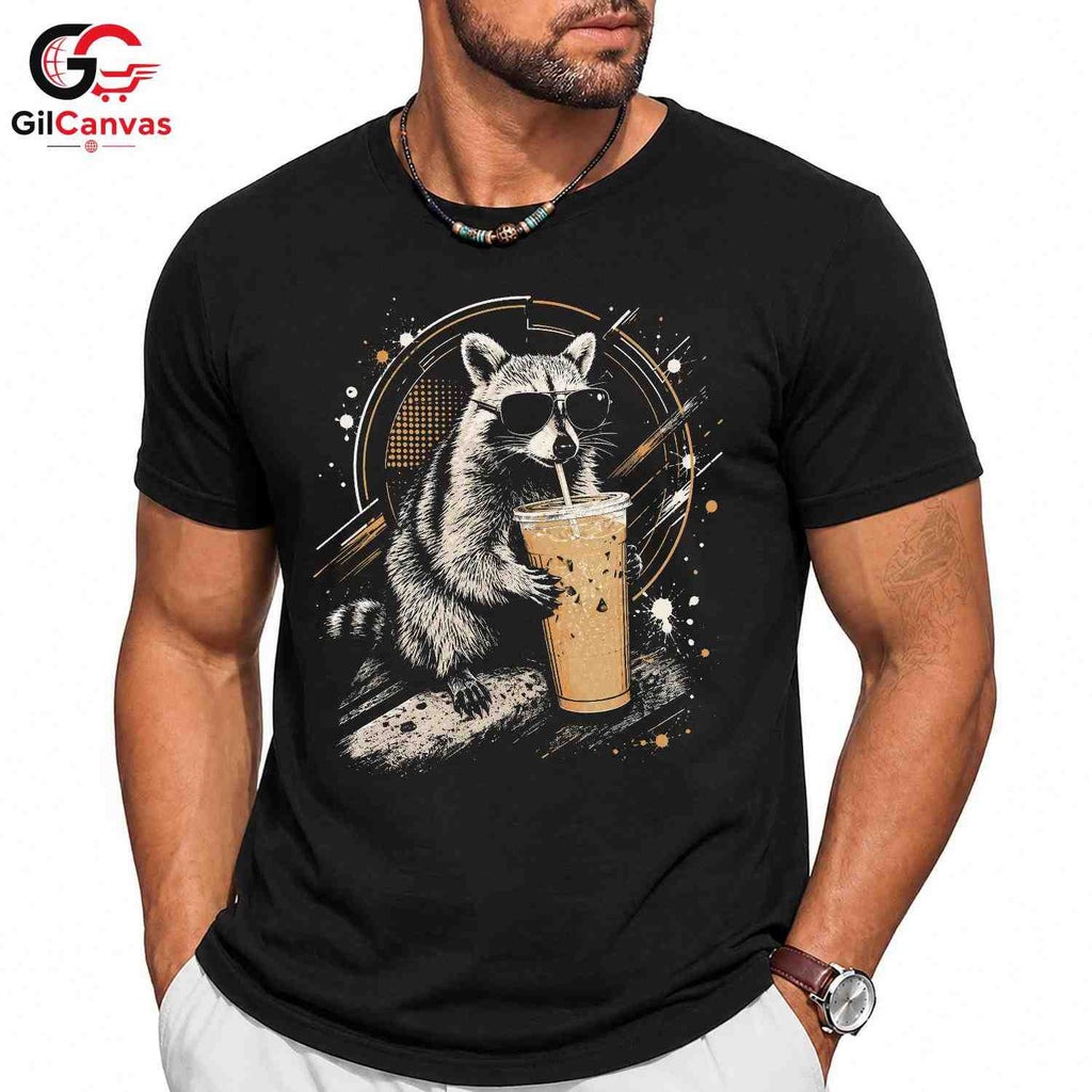 Drink Raccoon Summer T-Shirt Men Women Animal Lover Cool Graphic Vacation Shirt