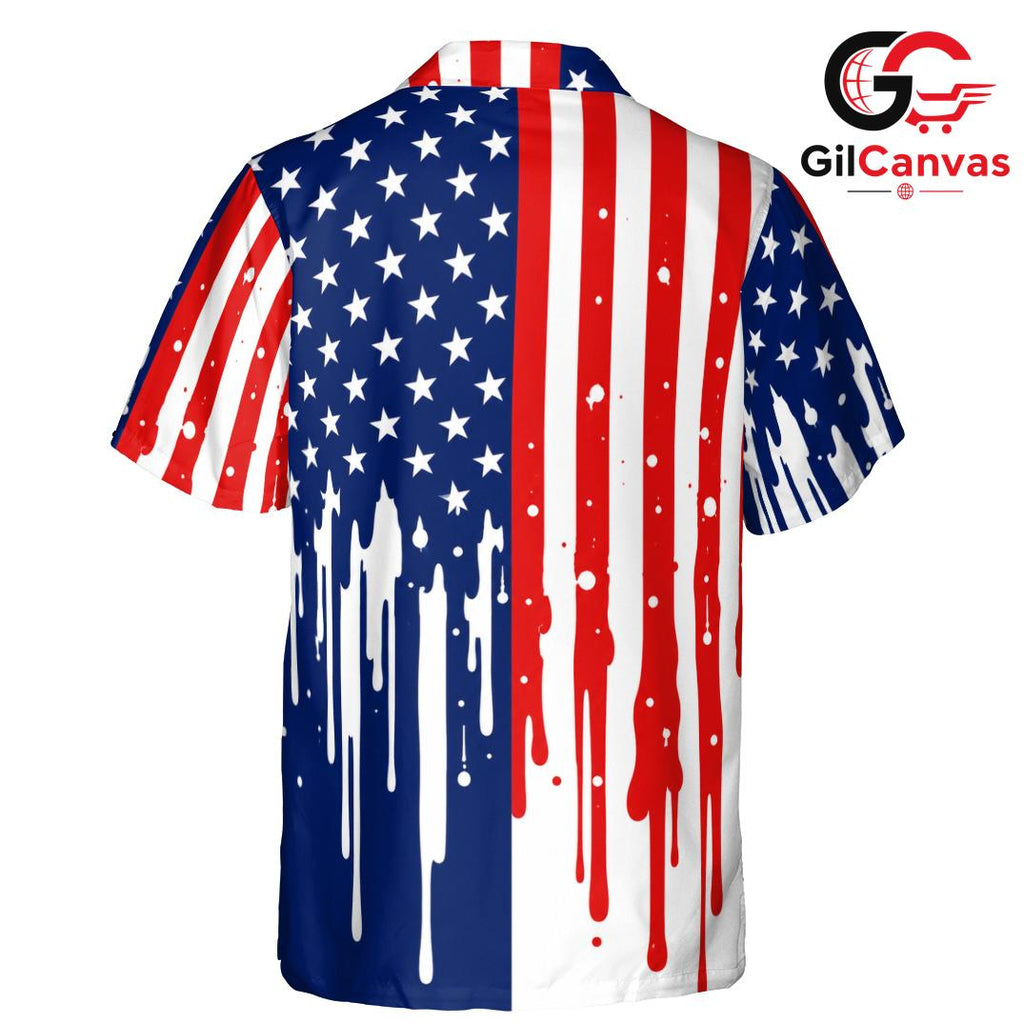 Dripping USA Flag Shirt Men, Custom Independence Day Fashion Summer Events