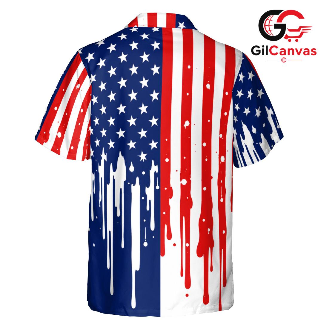 Dripping USA Flag Shirt Men, Custom Independence Day Fashion Summer Events