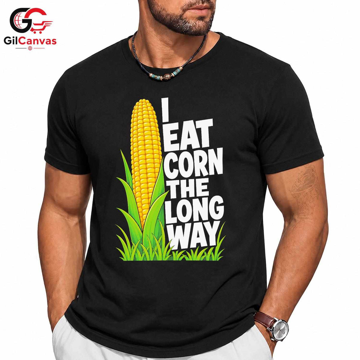 Eating Corn Long Way T-Shirt Summer Agriculture Humor Casual Tee Men Women Gift