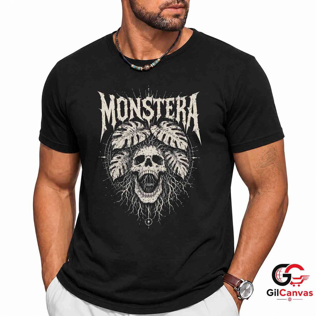 Edgy Skull With Leaves T-Shirt Spooky Halloween Unisex Graphic Apparel Tee