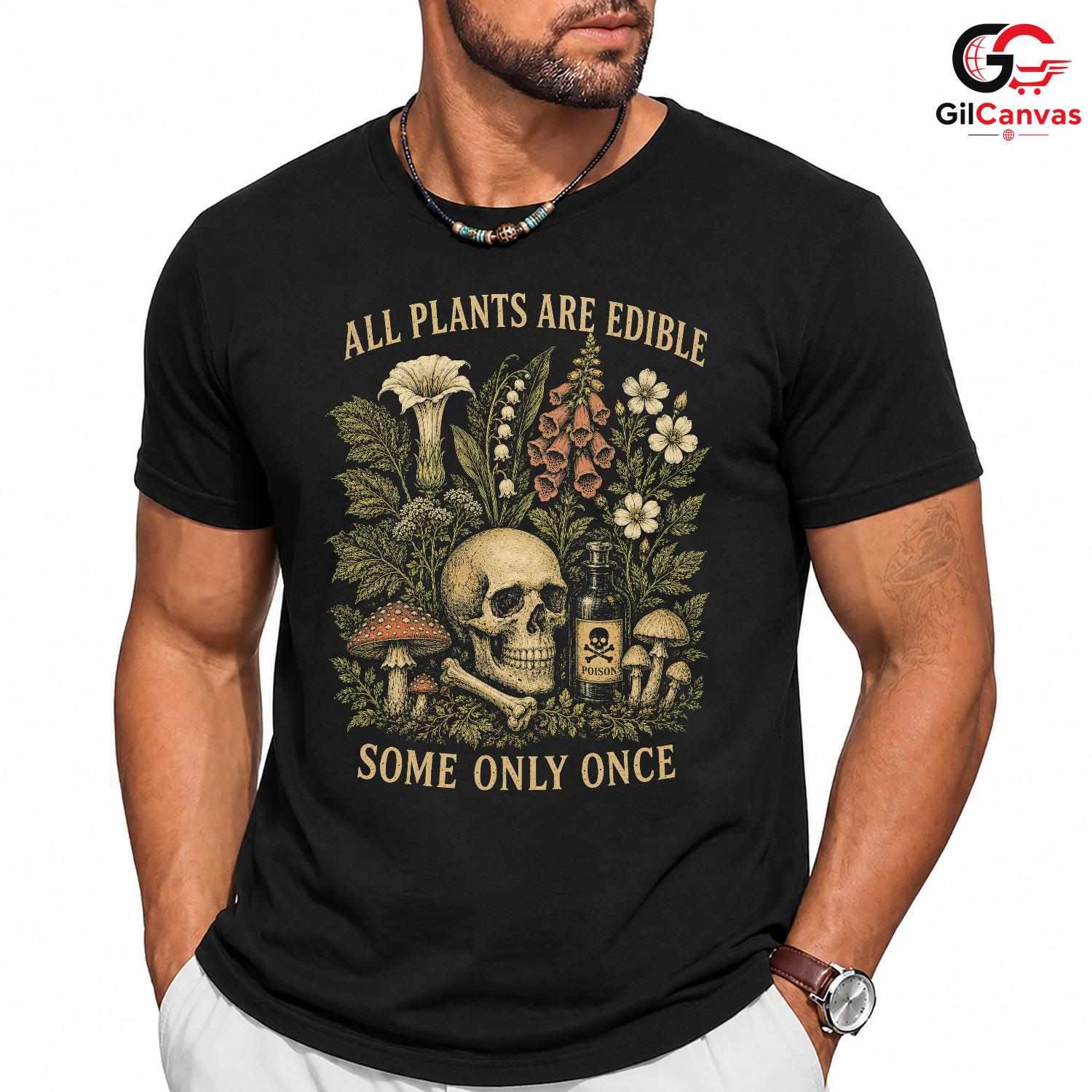 Edible Plant Skull Graphic T-Shirt Nature Lover Gift Unisex Halloween Apparel