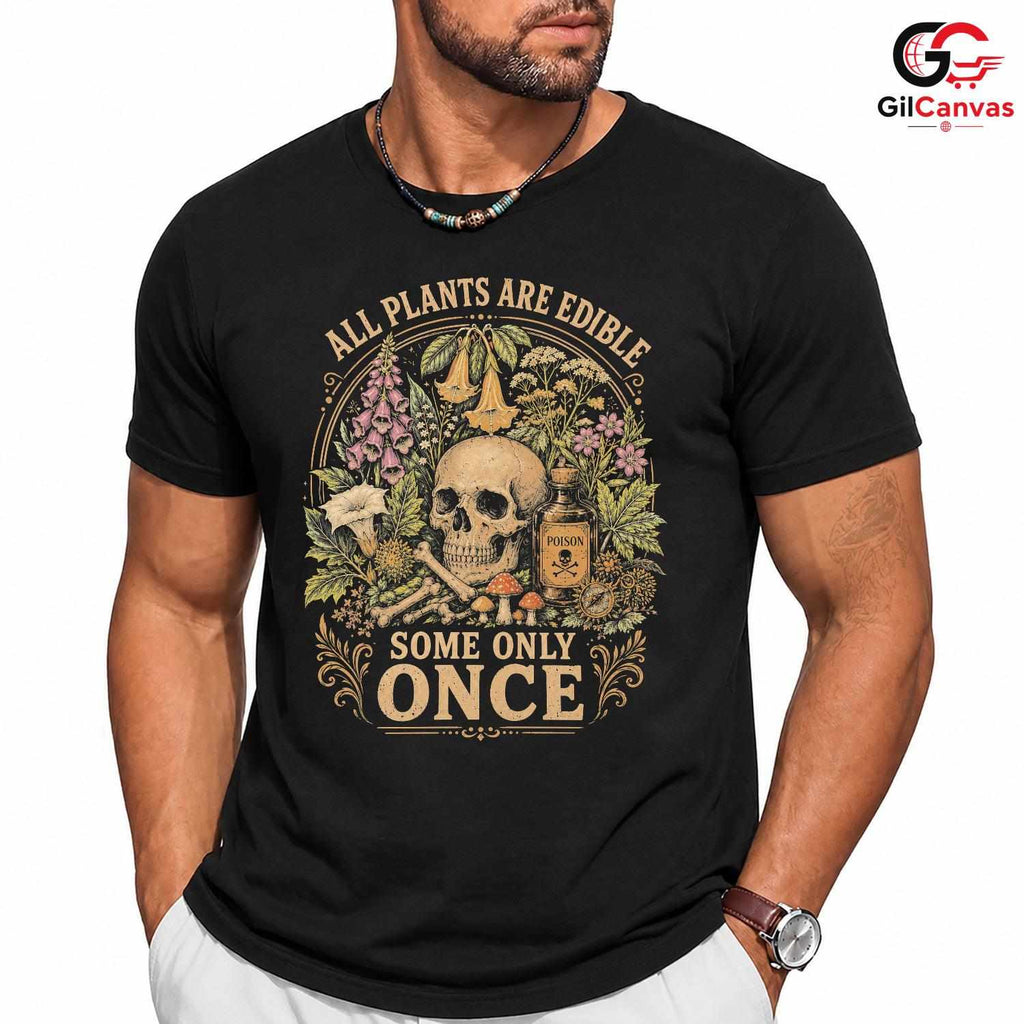 Edible Plants Skull T-Shirt Gothic Nature Halloween Unisex Graphic Apparel