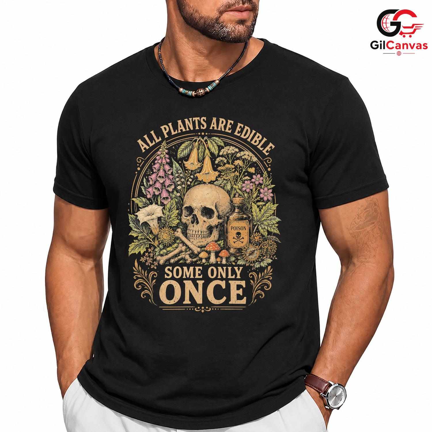 Edible Plants Skull T-Shirt Gothic Nature Halloween Unisex Graphic Apparel