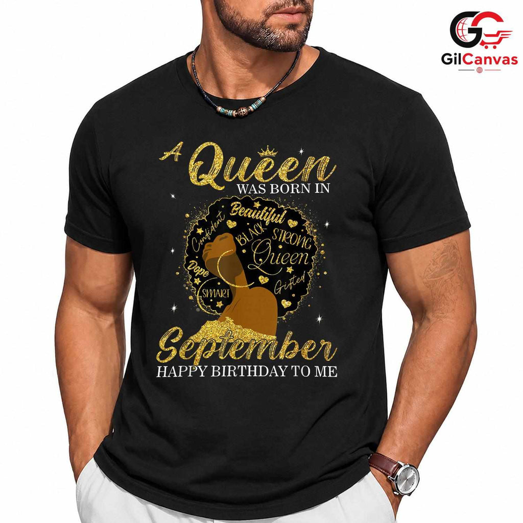 Empowered Black Queen Fall Tee Unisex September Afro Girl Birthday Gift Idea