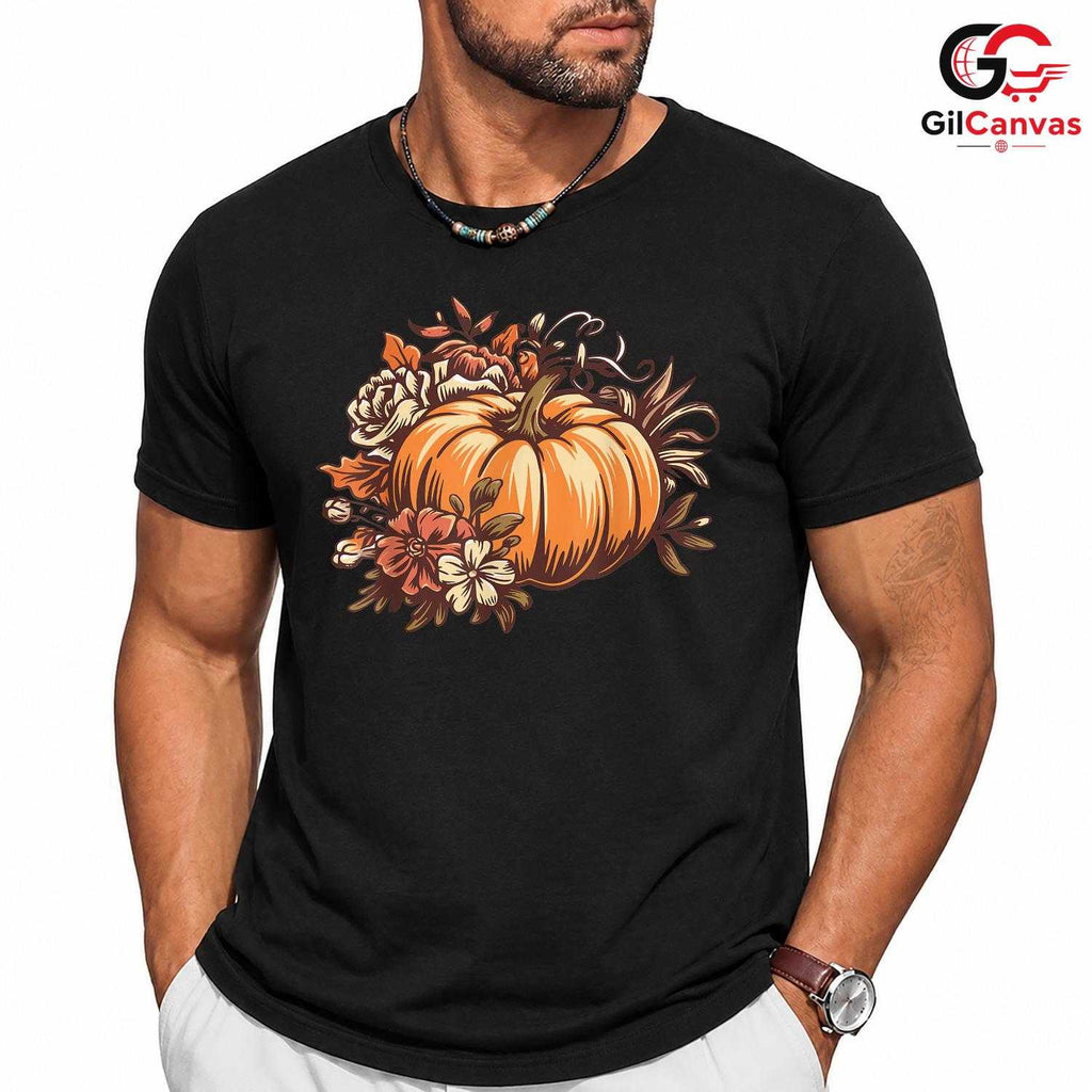 Fall Floral Pumpkin T-Shirt Unisex Perfect Autumn Season Gift Men And Women