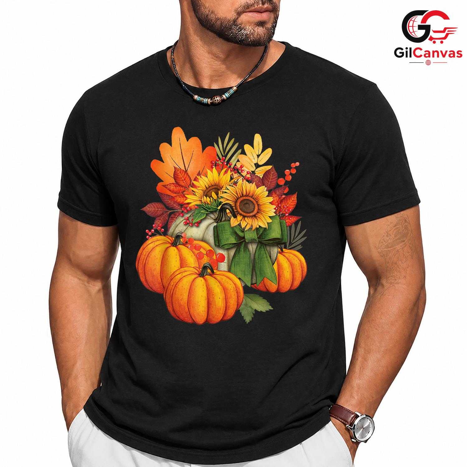 Fall Floral Pumpkin T-Shirt Unisex Autumn Season Gift For Women And Teens