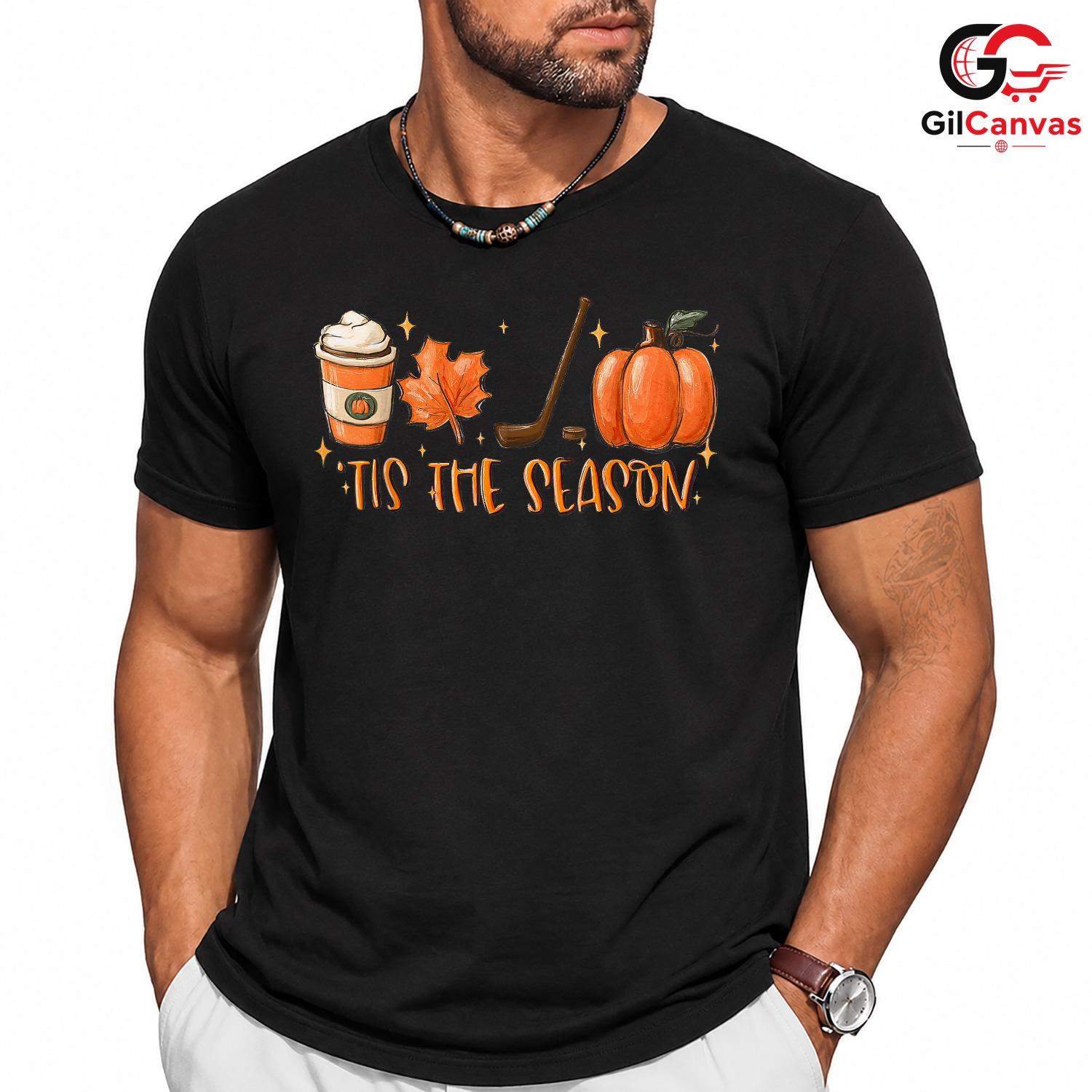 Fall Hockey Pumpkin Spice T-Shirt Unisex Cozy Autumn Sports Fan Game Day Gift