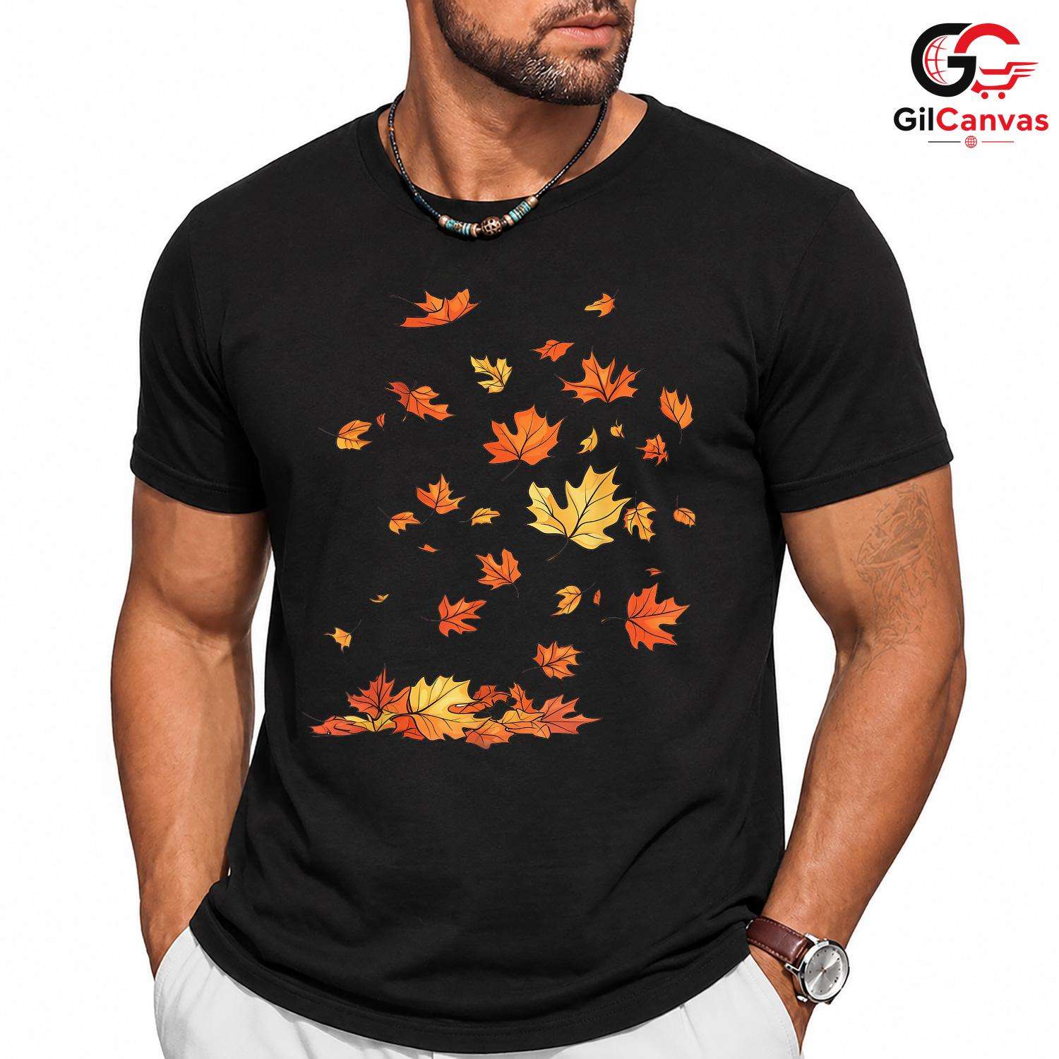 Fall Leaves Autumn Nature Tee Unisex Cozy Celebration Gift For Nature Lover