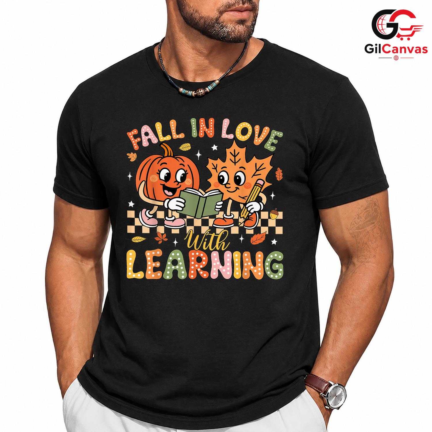 Fall Pumpkin Leaf T-Shirt Unisex Cute Autumn Learning Education Gift Kids