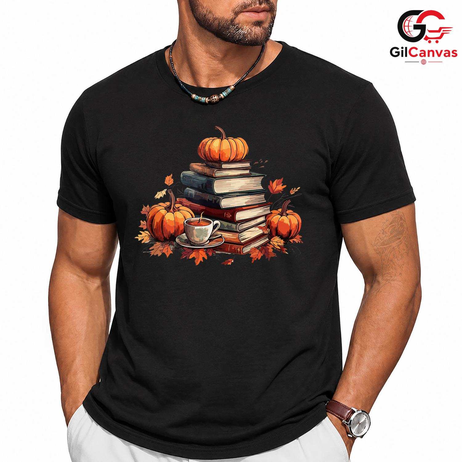 Fall Reading Pumpkin T-Shirt Unisex Cozy Autumn Book Lover Perfect Gift