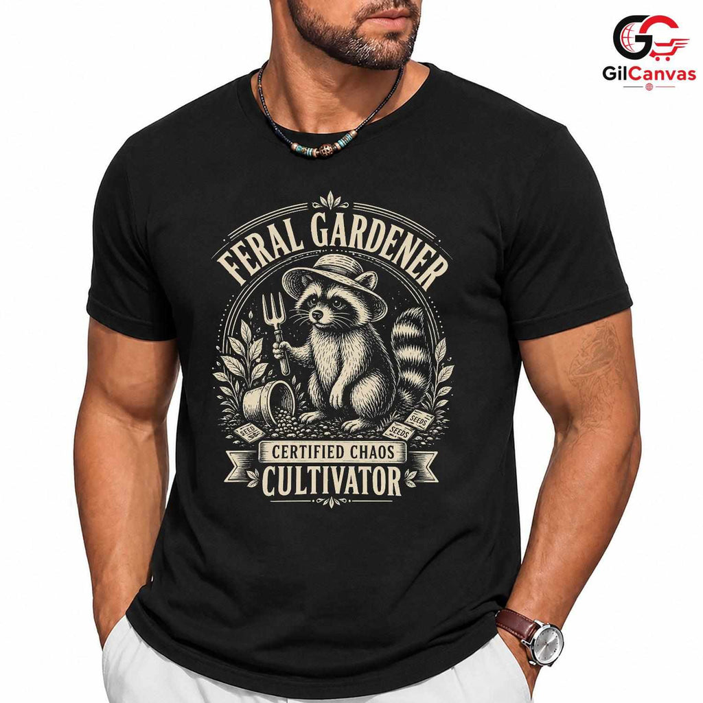 Feral Gardener Raccoon T-Shirt Eco Friendly Unisex Halloween Graphic Tee