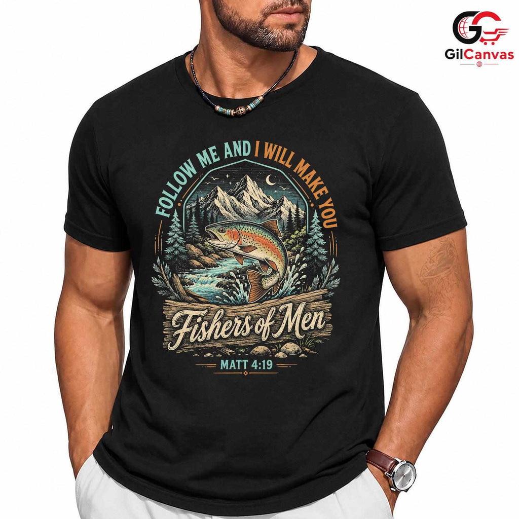 Fishers Of Men Fishing T-Shirt Inspirational Christian Unisex Graphic Apparel