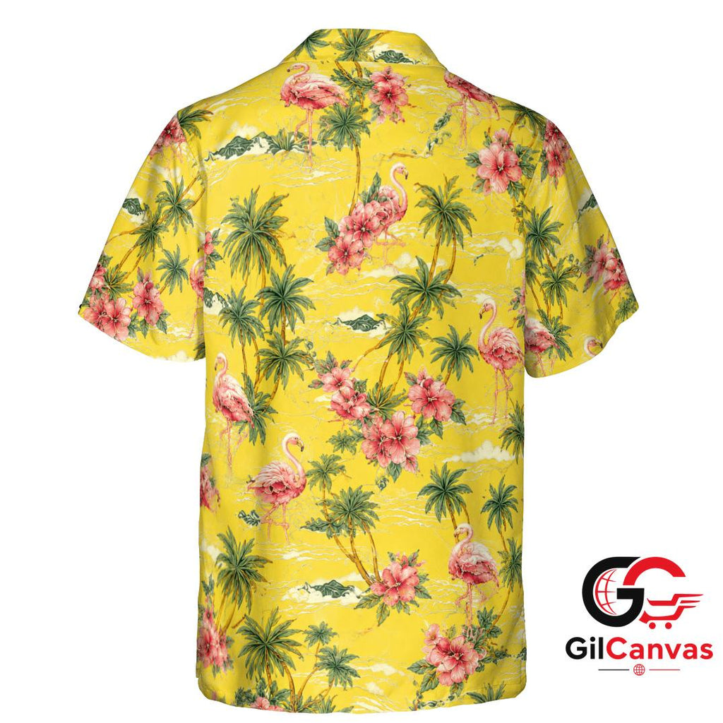 Flamingo Party Hawaiian Shirt For Unisex Summer Beach Tropical Floral Print