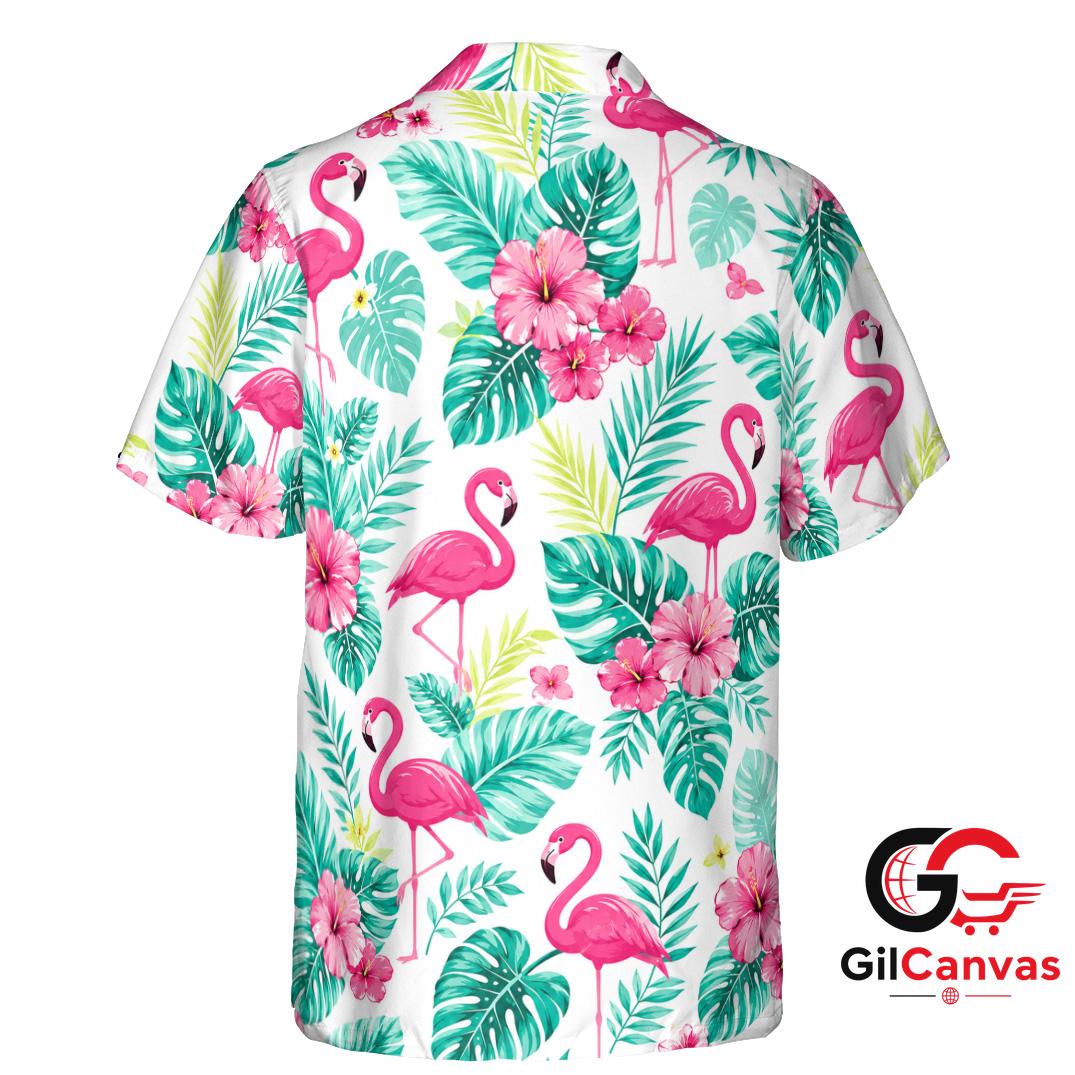 Flamingo Print Hawaiian Shirt For Unisex Summer Vacation Tropical Floral Vibe