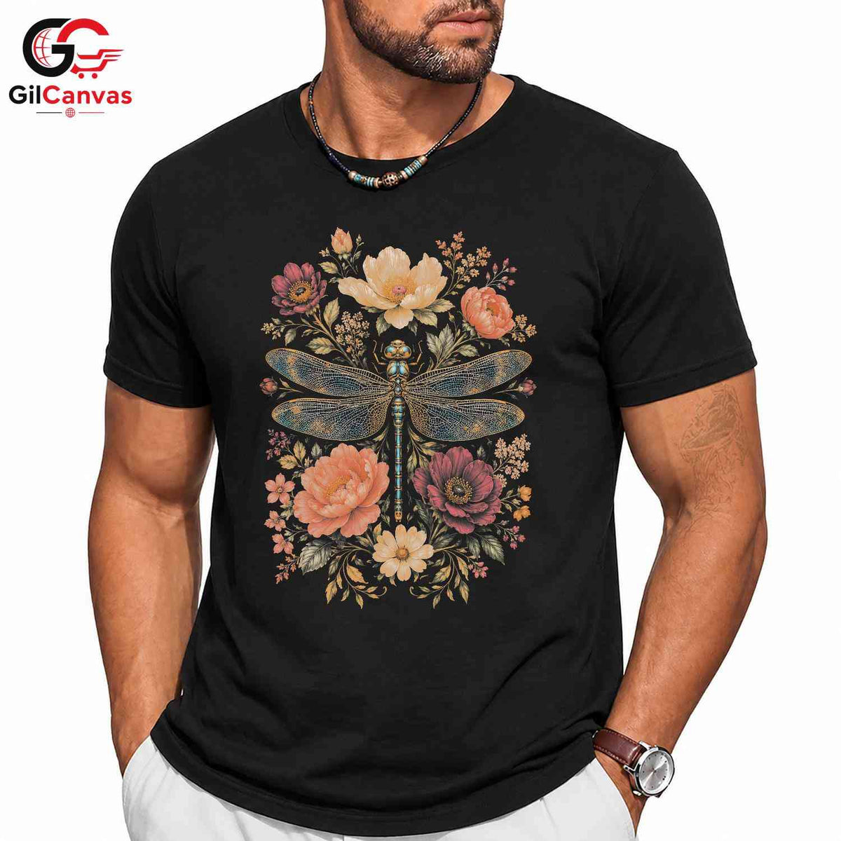 Floral Dragonfly T-Shirt Spring Fashion Garden Party Eco Friendly Women Tee
