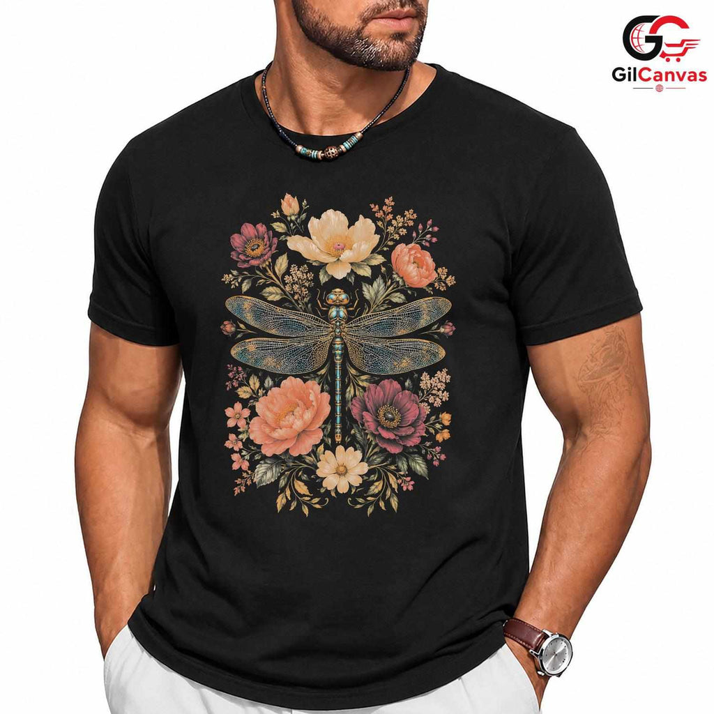 Floral Dragonfly T-Shirt Spring Fashion Garden Party Eco Friendly Women Tee