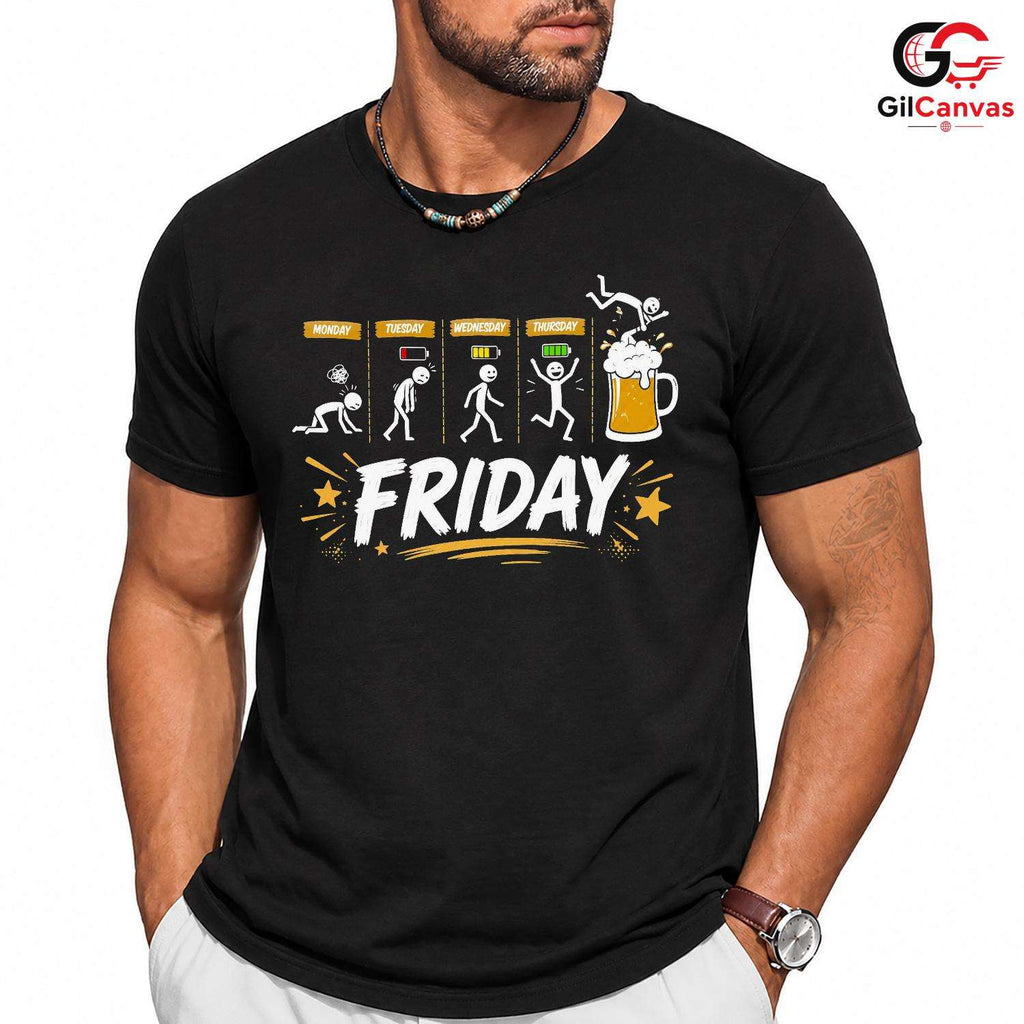 Friday Stickman Beer Mug T-Shirt Funny Weekend Party Unisex Graphic Apparel Tee