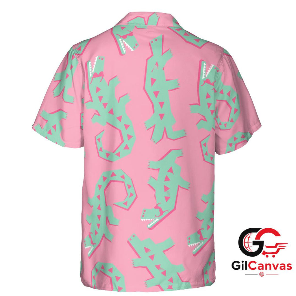 Fun Dinosaur Print Hawaiian Tee For Unisex Summer Getaways Tropical Attire Vibe